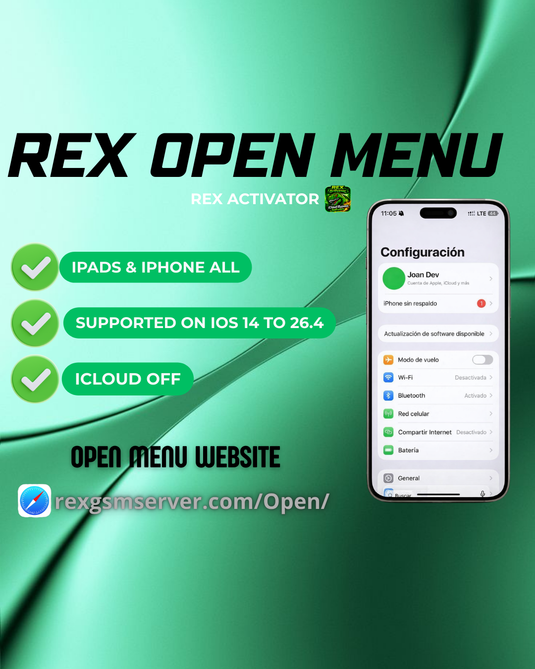 REX REMOVAL OPEN MENU FMI OFF IOS 12-26.4 SIN PC